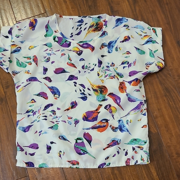 Tops - Colorful Bird Print Blouse